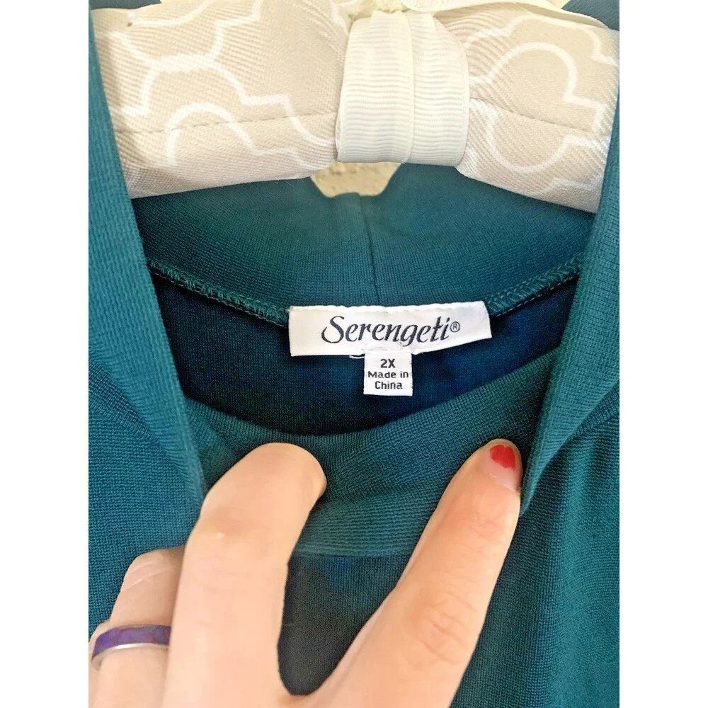 SERENGETI Women's Dress Size 2XL Turquoise Green Blue Long Rayon VTG